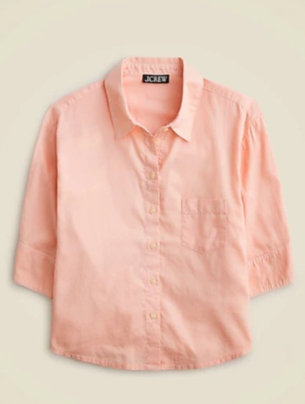 J. Crew Women's Light Pink Cropped Button-Down Elbow-Sleeve Shirt